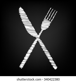 Fork and Knife Icons with chalk effect 