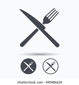 Fork and knife icons. Cutlery sign.