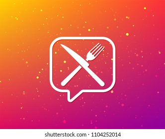 Fork and knife icons. Cutlery symbol. Soft color gradient background. Speech bubble with flat icon. Vector