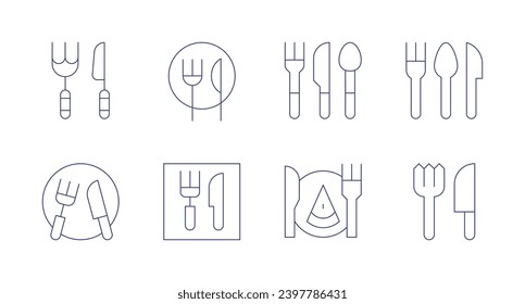 Fork and knife icons. Editable stroke. Containing cutlery, food, food and restaurant.