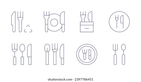 Fork and knife icons. Editable stroke. Containing cutlery, eat, restaurant.