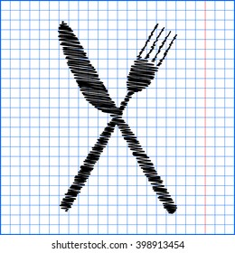 Fork and Knife Icons with pen effect on paper