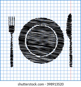 Fork and Knife Icons with pen effect on paper