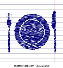 Fork and Knife Icons with pen and school paper effect 