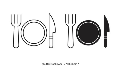 Ícones de bifurcação e faca definidos isolados na ilustração de vetor plano de fundo branco.