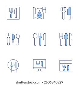 Fork and knife icons set. Line Duotone style, editable stroke. cutlery, food, online, restaurant, food and restaurant.