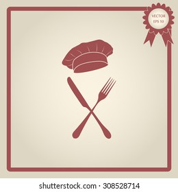  fork and knife - illustration with cook hats 