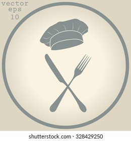 fork and knife - illustration with cook hats 