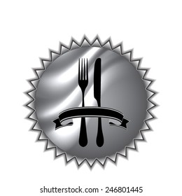 fork and knife - illustration with round sticker