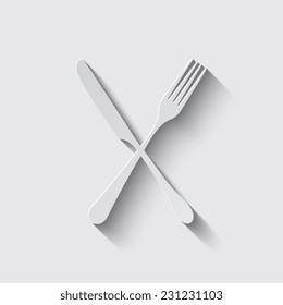  fork and knife - illustration with shadow on a grey background