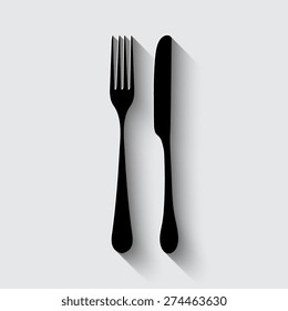 fork and knife - illustration with shadow on a grey background