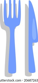 Fork and knife, illustration, vector, on a white background.