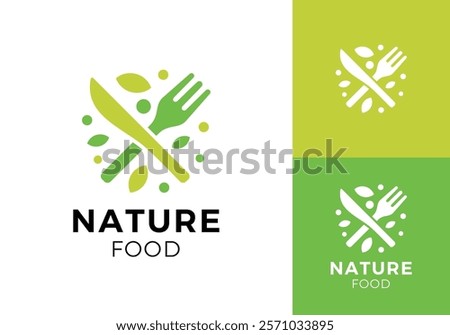 fork and knife leaf logo. health, restaurant, food nature symbol vector design