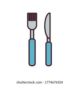 fork and knife line and fill style icon design, Cook kitchen eat and food theme Vector illustration