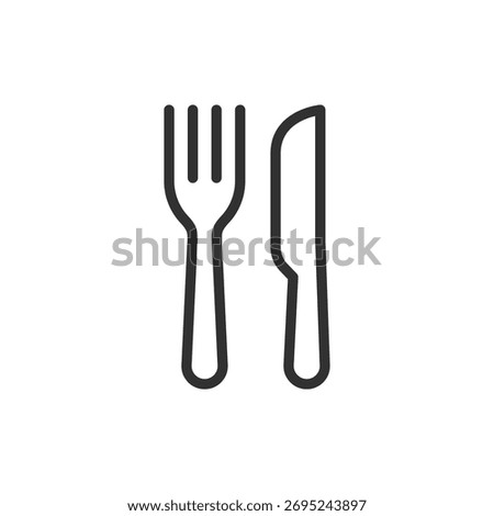 Fork and knife, linear icon. Basic cutlery set for meals. Line with editable stroke.