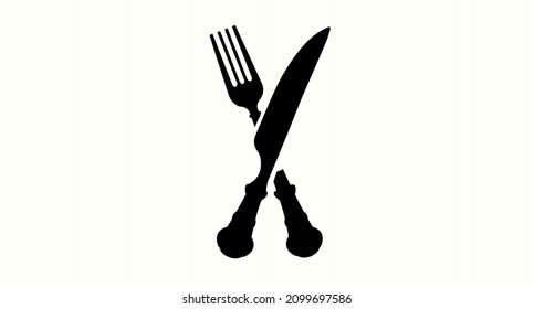 bifurcación y logotipo de cuchillo con texto de espacio de copia. Vector de estilo plano, diseño de elemento, icono, aislado para cada cafetería, diseño de restaurante