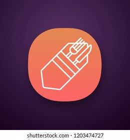 Fork and knife in napkin app icon. Cutlery. Table setting. Etiquette. Business lunch rules. Restaurant, cafe. UI/UX user interface. Web or mobile application. Vector isolated illustration