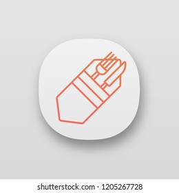 Fork and knife in napkin app icon. Cutlery. Table setting. Etiquette. Business lunch rules. Restaurant, cafe. UI/UX user interface. Web or mobile application. Vector isolated illustration