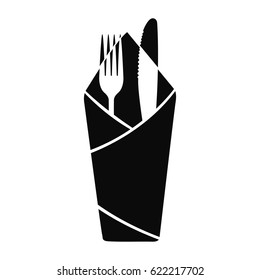 Fork and knife in napkin icon vector