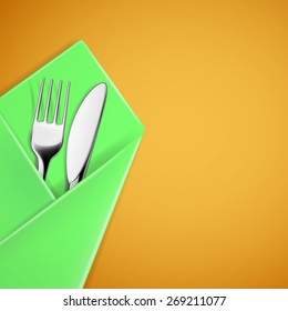 Fork and knife in a napkin. Vector image.