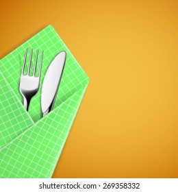Fork and knife in a napkin. Vector image.