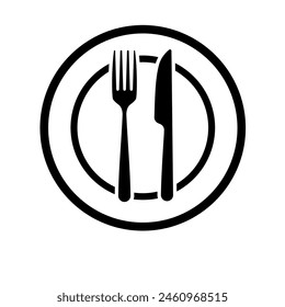 fork and knife on plate - vector icon	