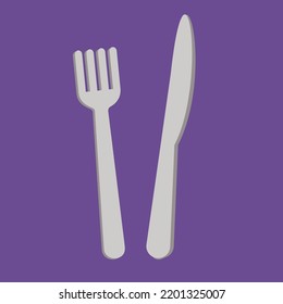 fork and knife on purple background