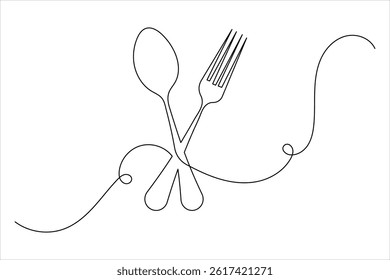 Fork and Knife one line drawing of continuous line  vector illustration
