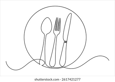 Fork and Knife one line drawing of continuous line  vector illustration