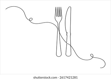 Fork and Knife one line drawing of continuous line  vector illustration