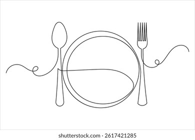 Fork and Knife one line drawing of continuous line  vector illustration