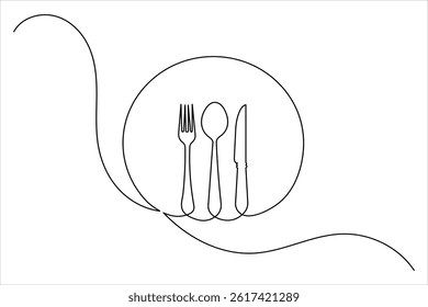 Fork and Knife one line drawing of continuous line  vector illustration