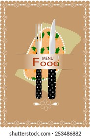 Fork and knife with the orange background flower pattern fabric.