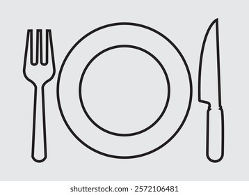 Fork and knife outlined icon logo.Food court sign for menu, marketing, presentation meal set. Cutlery, utensils restaurant symbol. Vector illustration