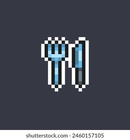 fork and knife in pixel art style