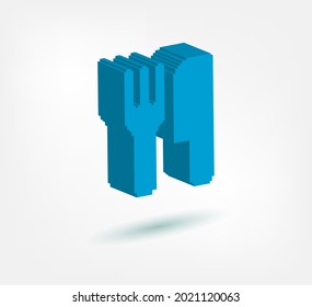 fork knife pixel symbol sign vector logo isolated 3d