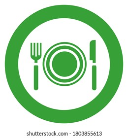 Fork with knife and plate,, circle trendy icon on a white background