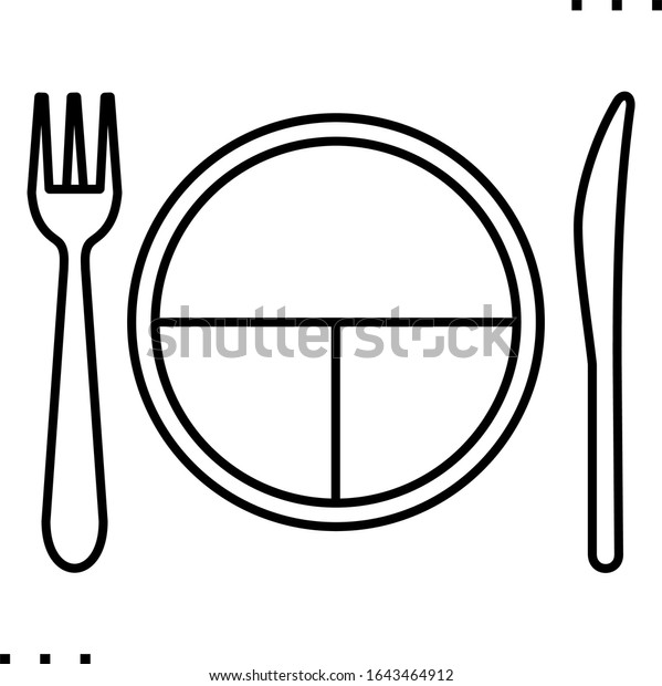 Fork, knife and plate divided into sections for\
food, which must be eaten for\
diet