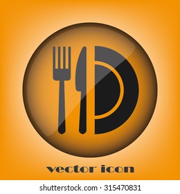 fork, knife and plate icon 