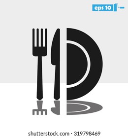 fork, knife and plate icon 