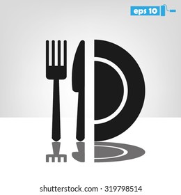 fork, knife and plate icon 