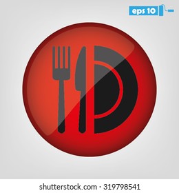 fork, knife and plate icon 