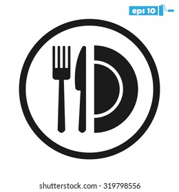 fork, knife and plate icon 