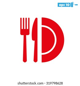 fork, knife and plate icon 