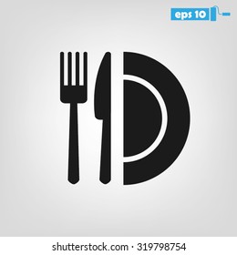 fork, knife and plate icon 