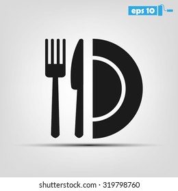 fork, knife and plate icon 