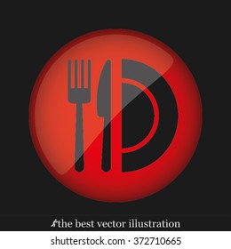 fork, knife and plate icon 