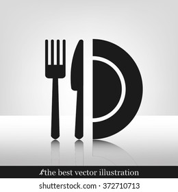 fork, knife and plate icon 