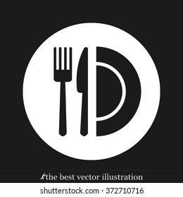 fork, knife and plate icon 