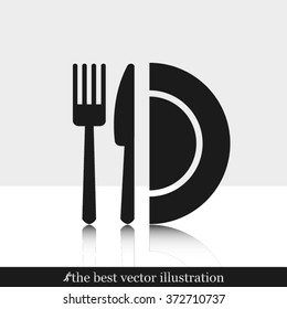 fork, knife and plate icon 